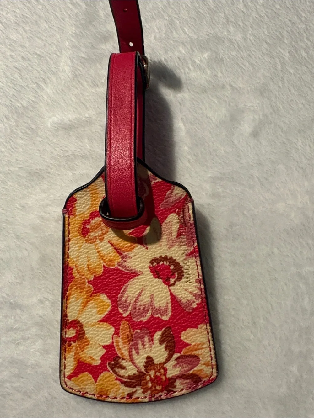 Coach Floral Leather Luggage Tag - Hot Pink & Yellow